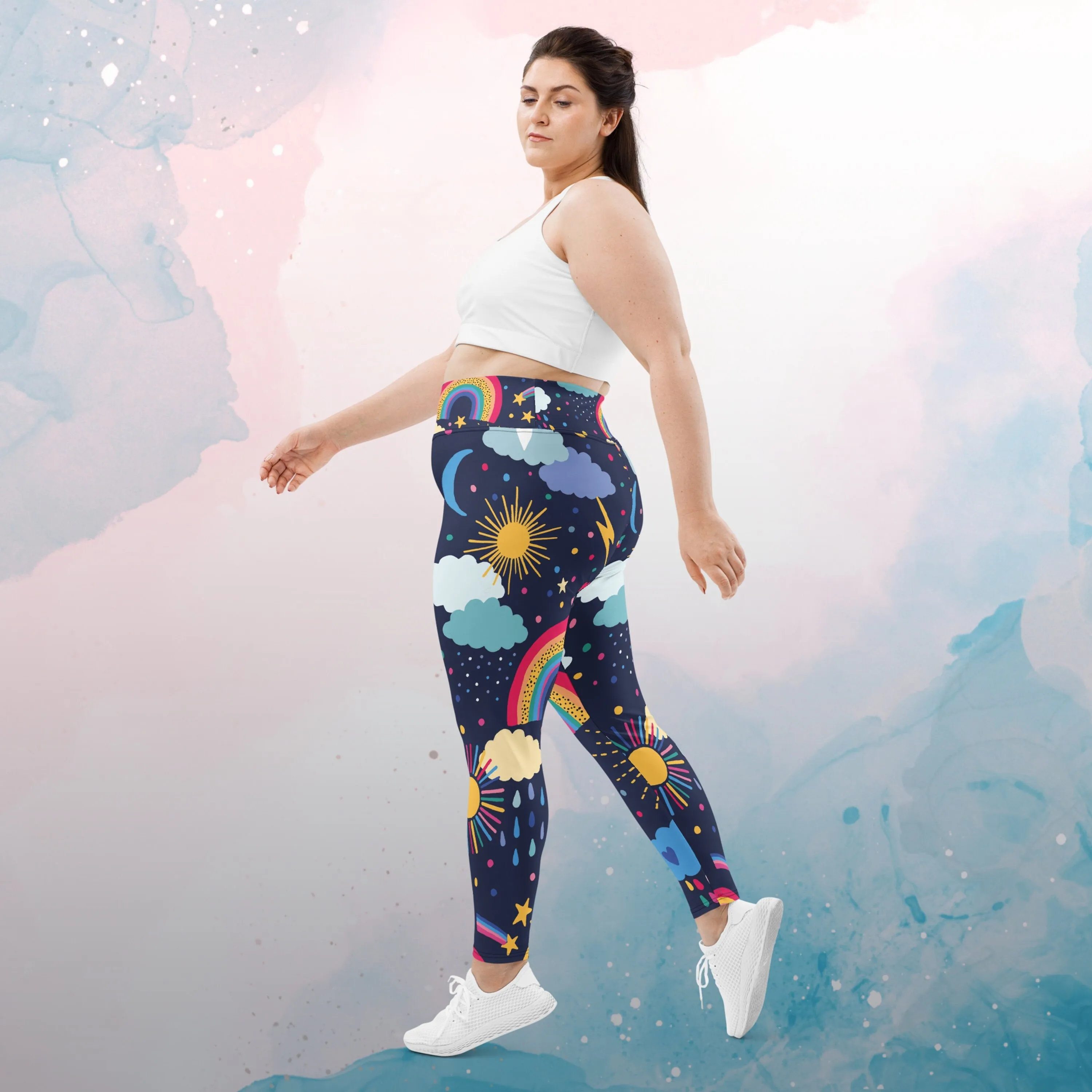 Rainbows and Rain Clouds Weather Themed Womens Light Weight Plus Size Leggings