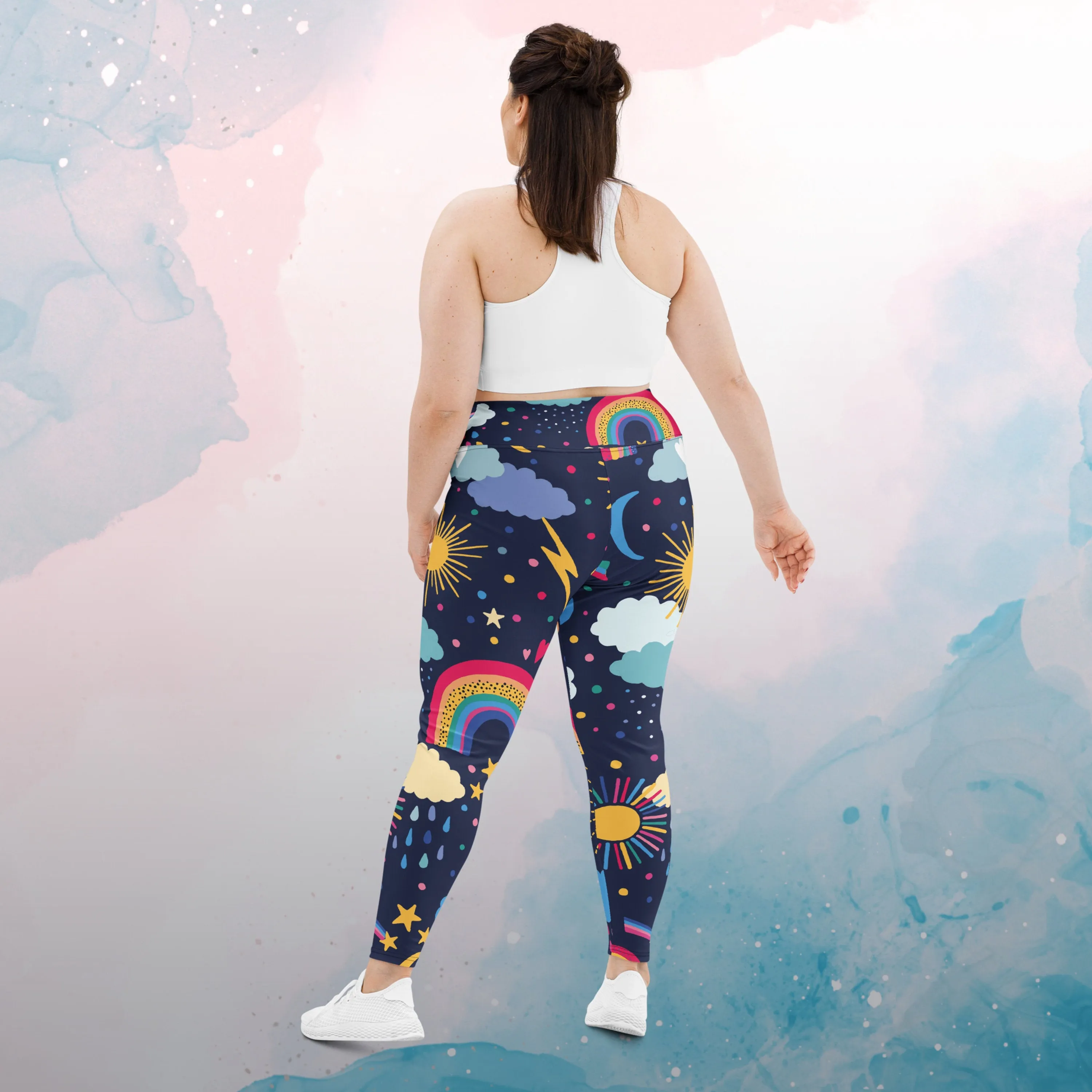 Rainbows and Rain Clouds Weather Themed Womens Light Weight Plus Size Leggings