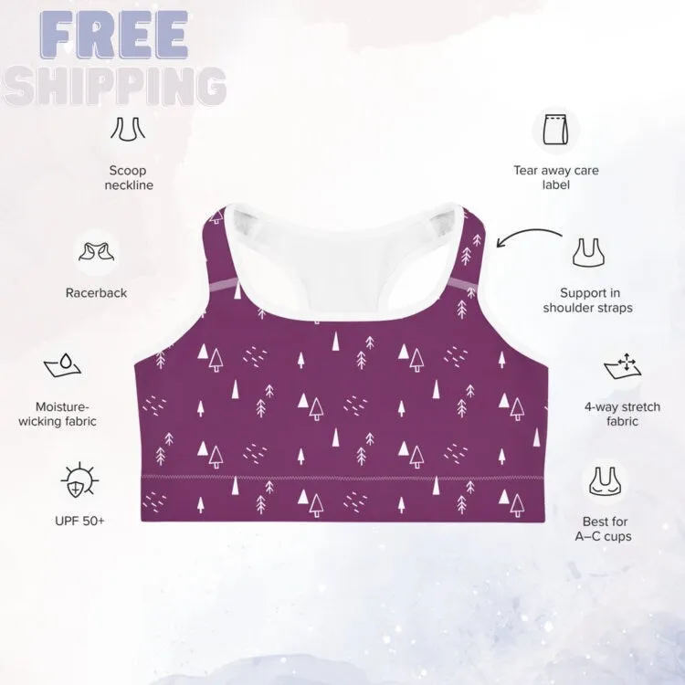 Scandinavian Forest Purple Sports Bra