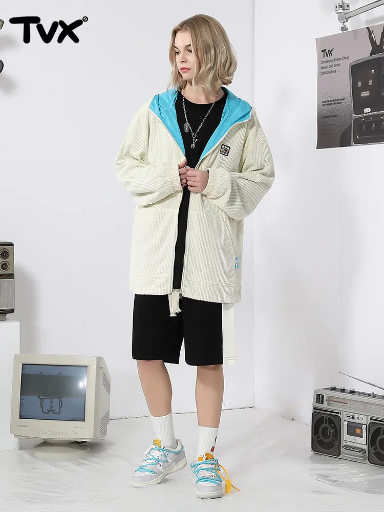 Simple style TV machine embroidered corduroy corduroy hooded jacket