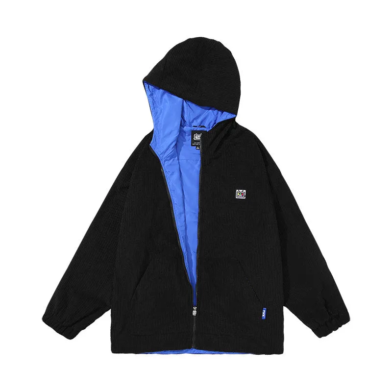 Simple style TV machine embroidered corduroy corduroy hooded jacket