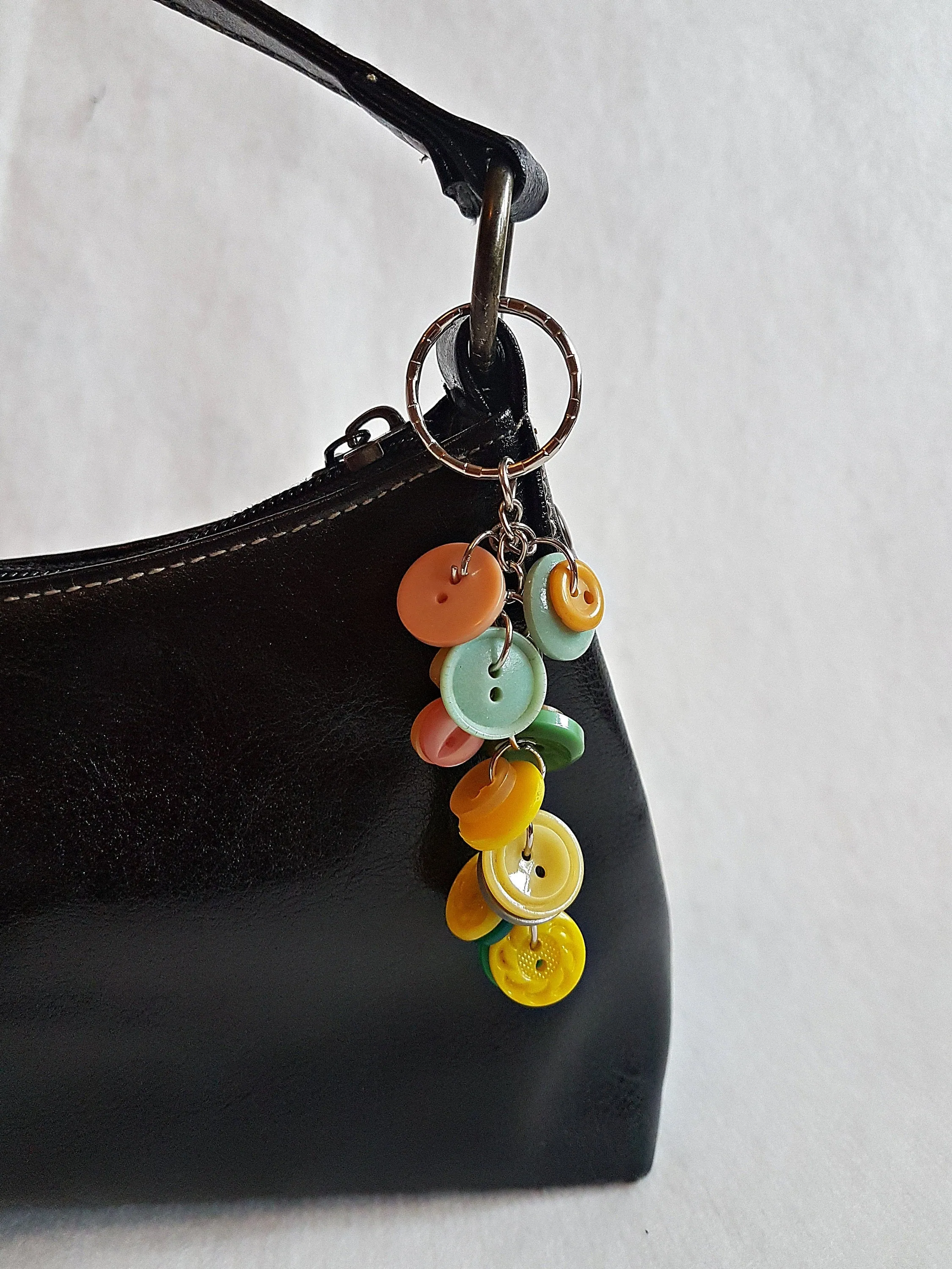 Vintage Buttons Keychain Green Yellow Bag Charm