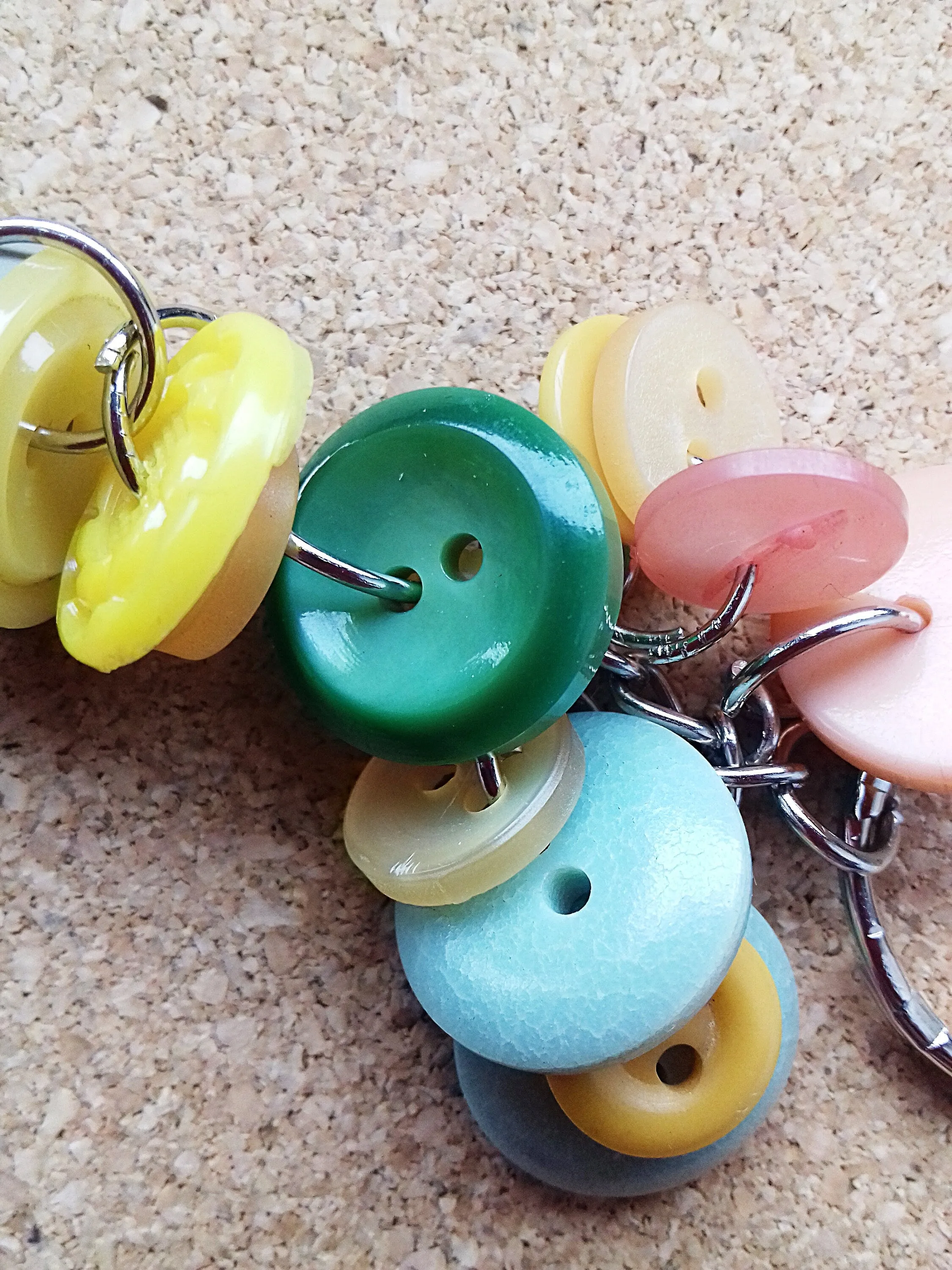 Vintage Buttons Keychain Green Yellow Bag Charm