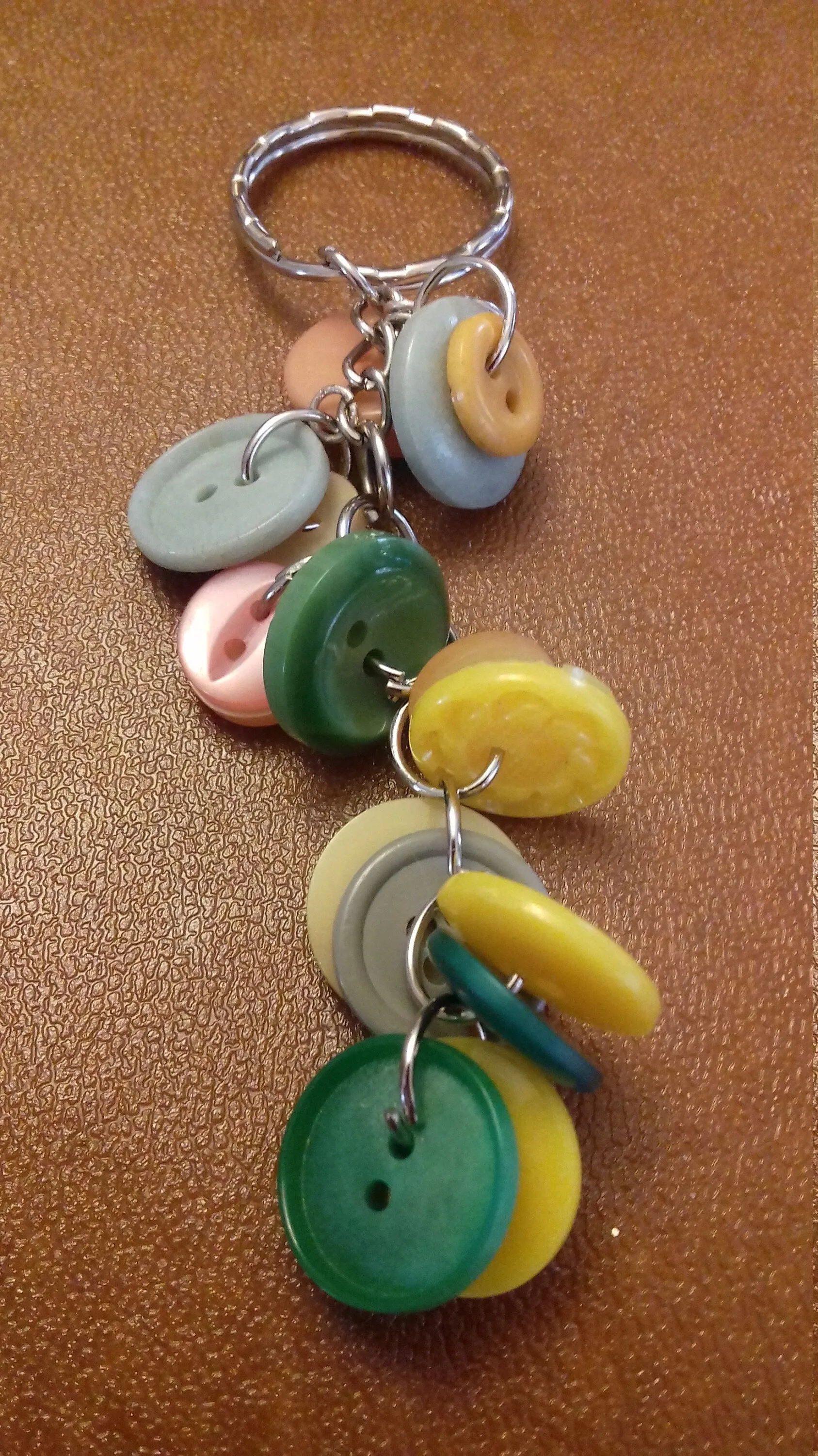 Vintage Buttons Keychain Green Yellow Bag Charm