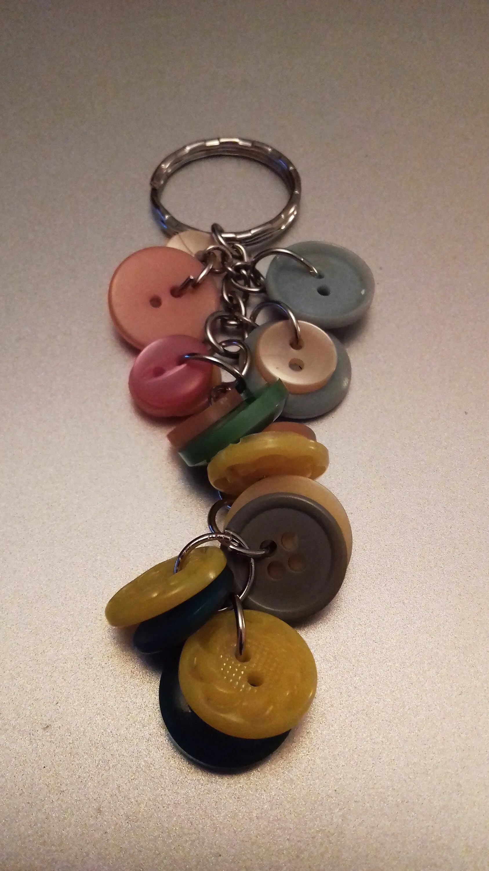 Vintage Buttons Keychain Green Yellow Bag Charm