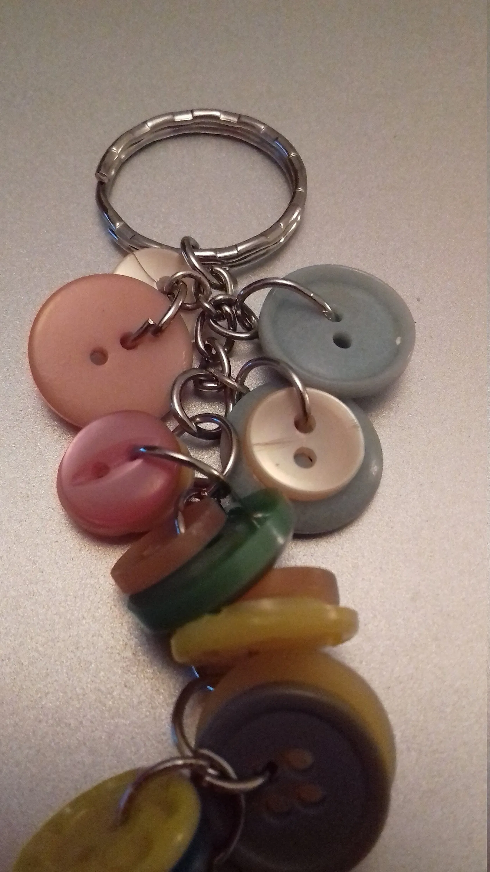 Vintage Buttons Keychain Green Yellow Bag Charm