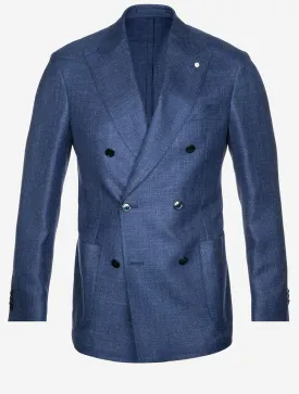 Wool Silk Linen Double Brested Jacket Blue