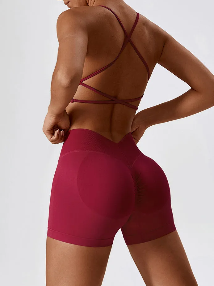 ZASUWA Female Cross Back Scrunch Bum Seamless Short Tracksuit